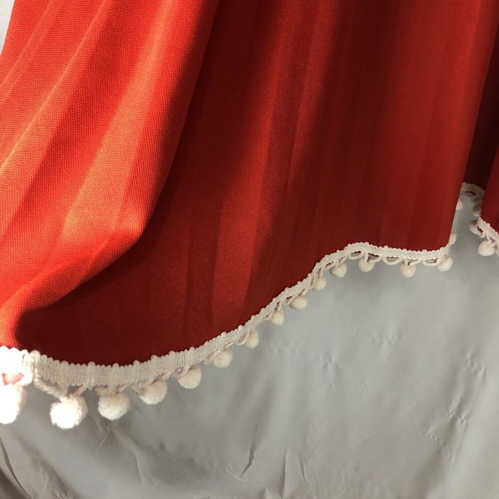 Red Midi Skirt White Pom-Pom Trim 1960s Mid Length Vintage Size 16 / Medium - Picture 3 of 9